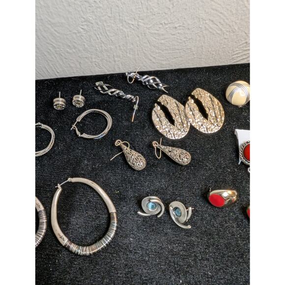 Fourteen Silver Tone Red White Blue Theme Pierced Earring Jewelry Lot - Picture 4 of 15